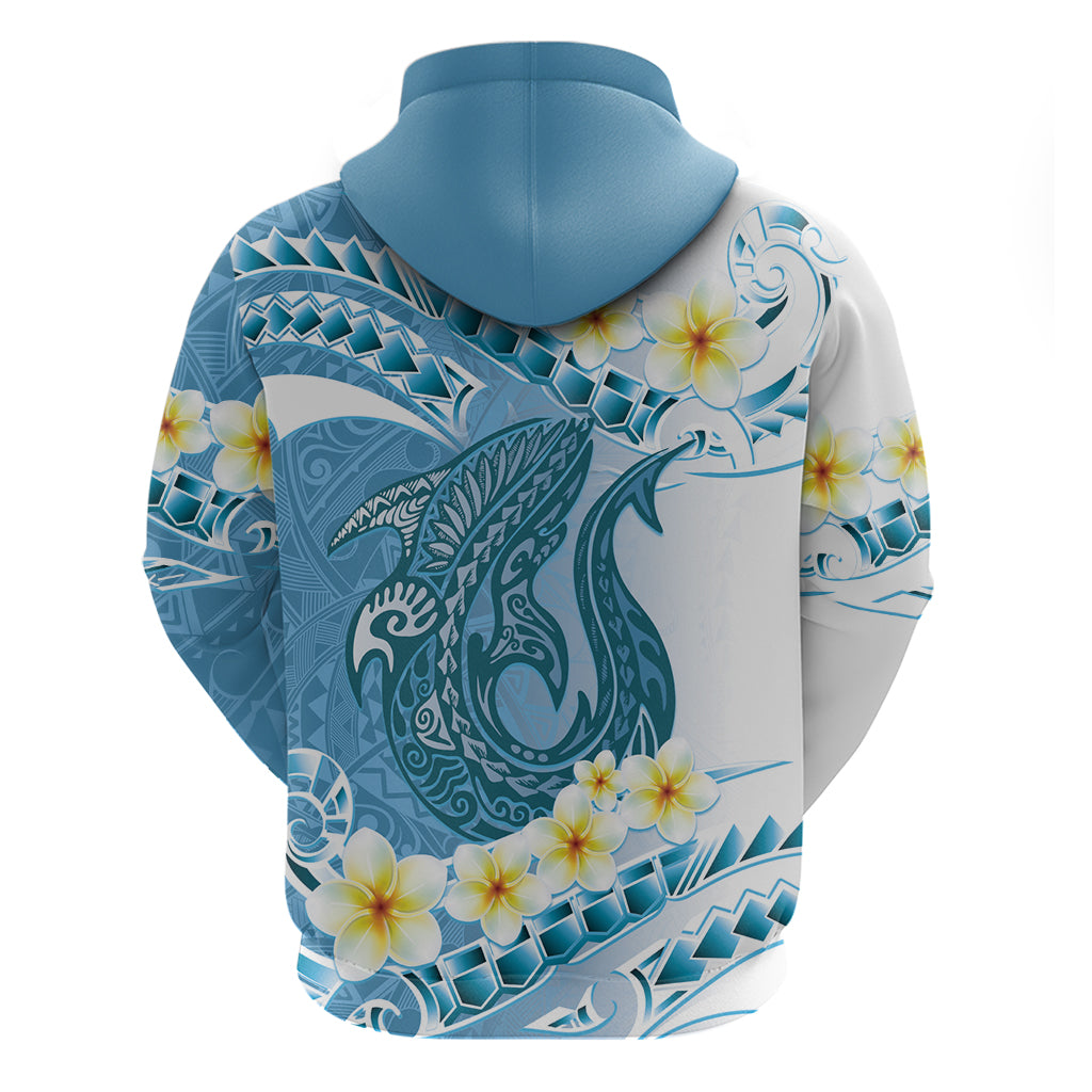 Blue Hawaii Shark Tattoo Zip Hoodie Frangipani With Polynesian Pastel Version