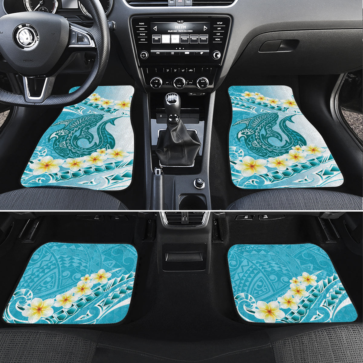 Turquoise Hawaii Shark Tattoo Car Mats Frangipani With Polynesian Pastel Version