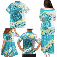 Turquoise Hawaii Shark Tattoo Family Matching Puletasi and Hawaiian Shirt Frangipani With Polynesian Pastel Version LT14 - Polynesian Pride