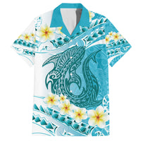 Turquoise Hawaii Shark Tattoo Family Matching Puletasi and Hawaiian Shirt Frangipani With Polynesian Pastel Version LT14 Dad's Shirt - Short Sleeve Turquoise - Polynesian Pride