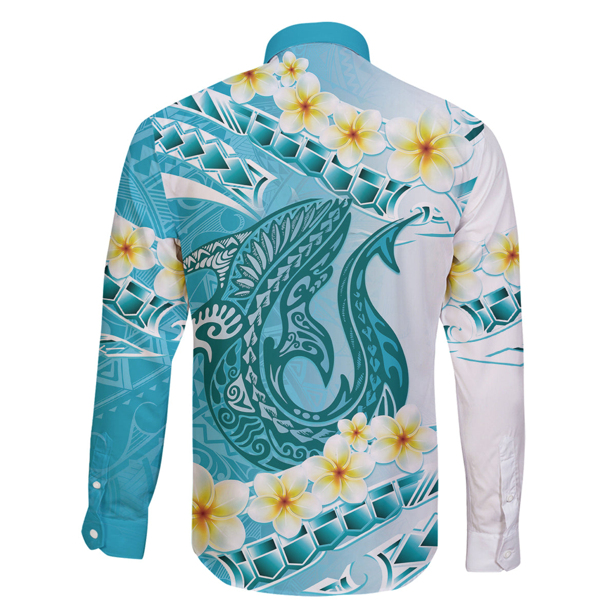 Turquoise Hawaii Shark Tattoo Family Matching Puletasi and Hawaiian Shirt Frangipani With Polynesian Pastel Version LT14 - Polynesian Pride