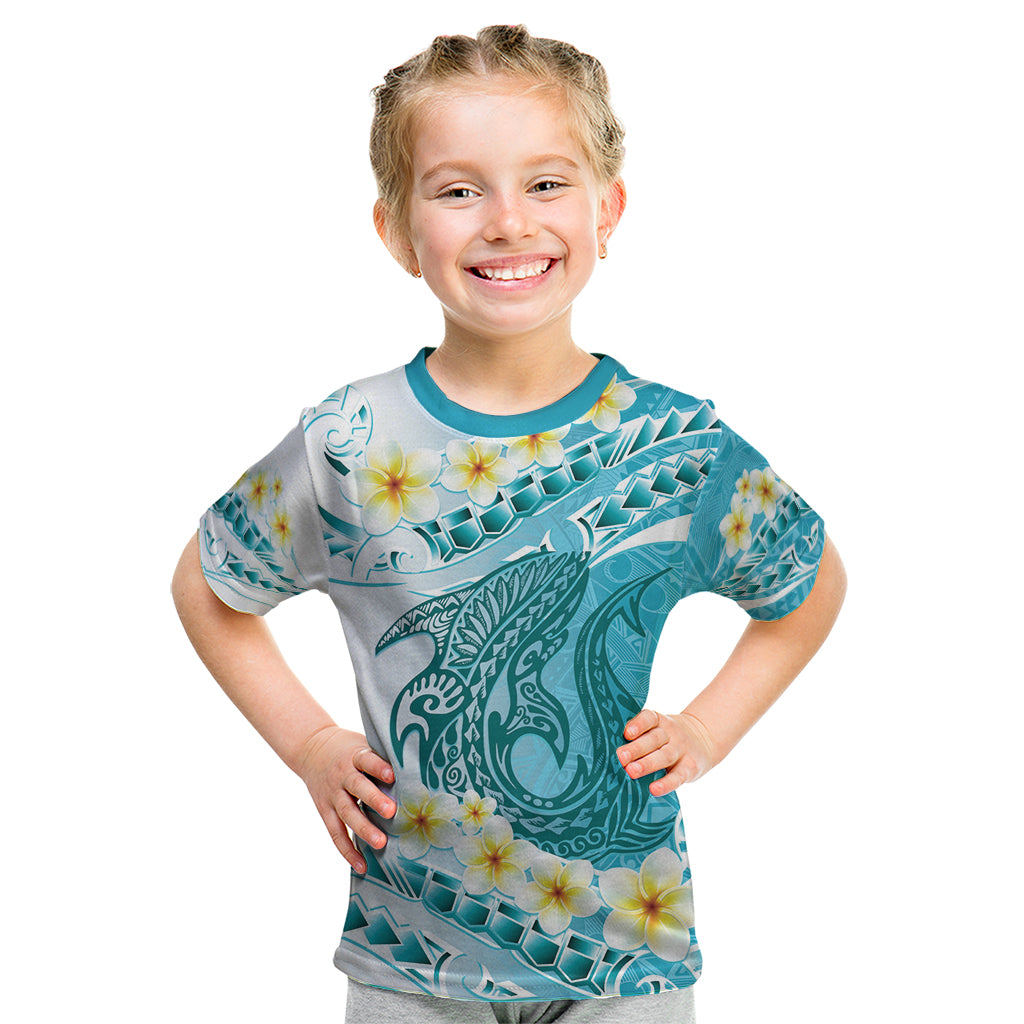 Turquoise Hawaii Shark Tattoo Kid T Shirt Frangipani With Polynesian Pastel Version