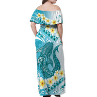 Turquoise Hawaii Shark Tattoo Off Shoulder Maxi Dress Frangipani With Polynesian Pastel Version