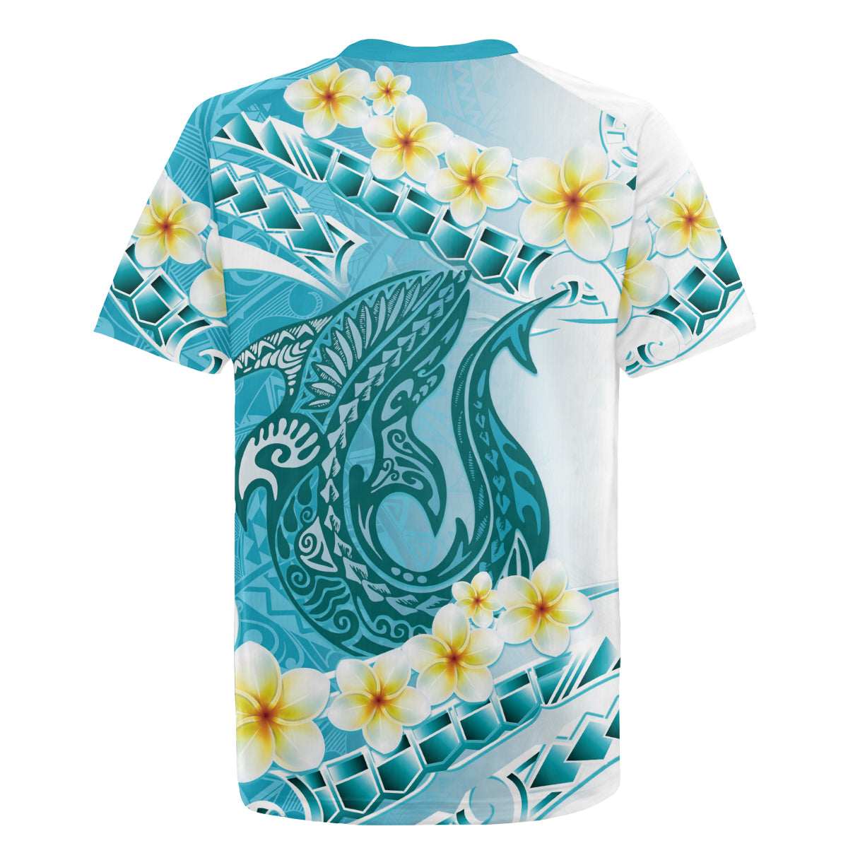 Turquoise Hawaii Shark Tattoo Rugby Jersey Frangipani With Polynesian Pastel Version