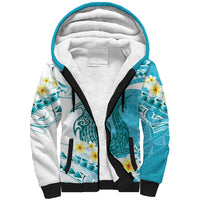 Turquoise Hawaii Shark Tattoo Sherpa Hoodie Frangipani With Polynesian Pastel Version