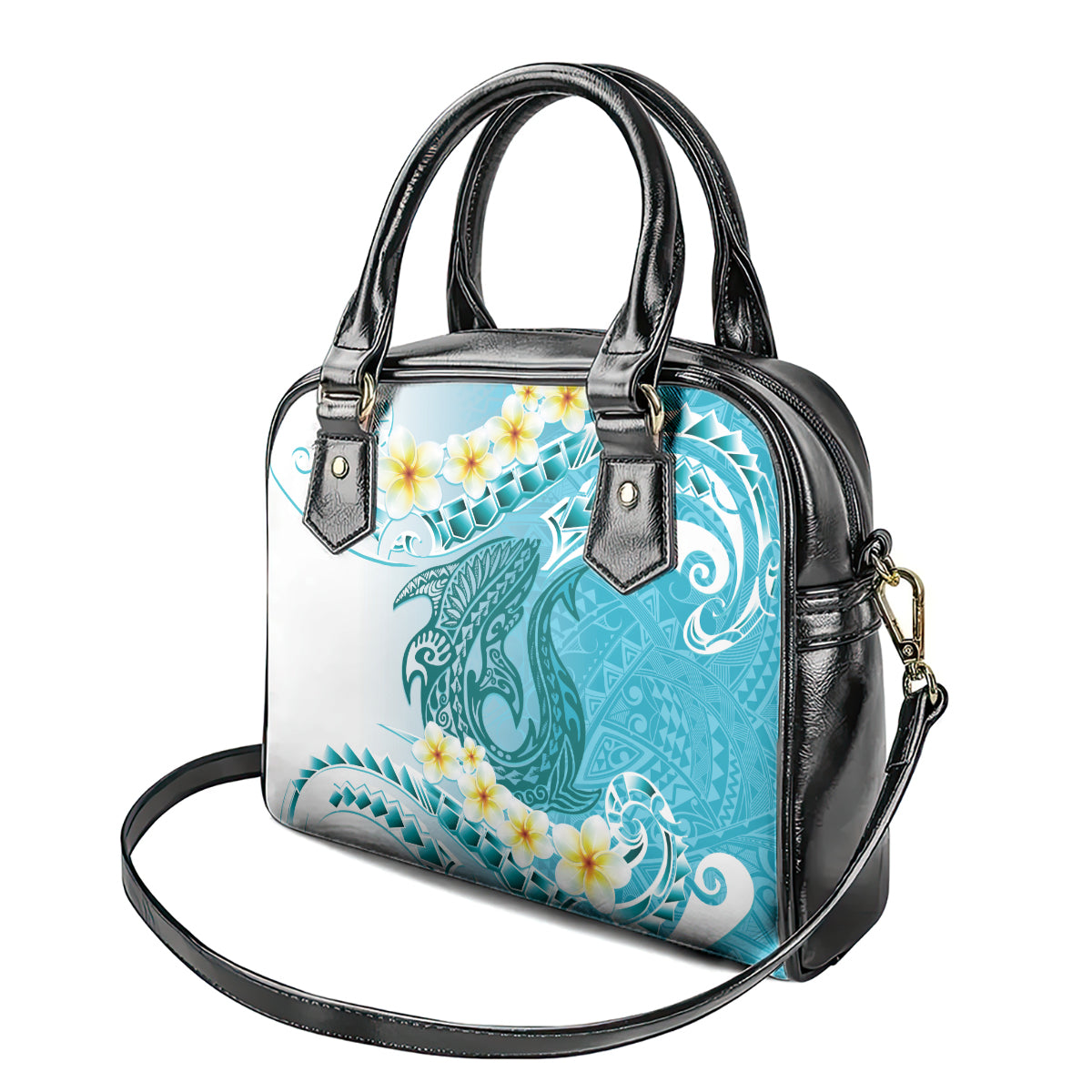 Turquoise Hawaii Shark Tattoo Shoulder Handbag Frangipani With Polynesian Pastel Version