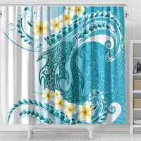 Turquoise Hawaii Shark Tattoo Shower Curtain Frangipani With Polynesian Pastel Version LT14 - Polynesian Pride