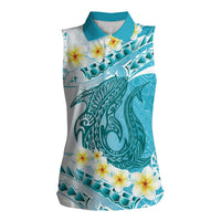 Turquoise Hawaii Shark Tattoo Women Sleeveless Polo Shirt Frangipani With Polynesian Pastel Version LT14 Female Turquoise - Polynesian Pride