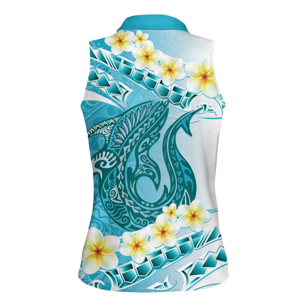 Turquoise Hawaii Shark Tattoo Women Sleeveless Polo Shirt Frangipani With Polynesian Pastel Version LT14 - Polynesian Pride