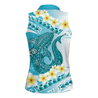 Turquoise Hawaii Shark Tattoo Women Sleeveless Polo Shirt Frangipani With Polynesian Pastel Version LT14 - Polynesian Pride