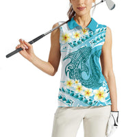 Turquoise Hawaii Shark Tattoo Women Sleeveless Polo Shirt Frangipani With Polynesian Pastel Version LT14 - Polynesian Pride