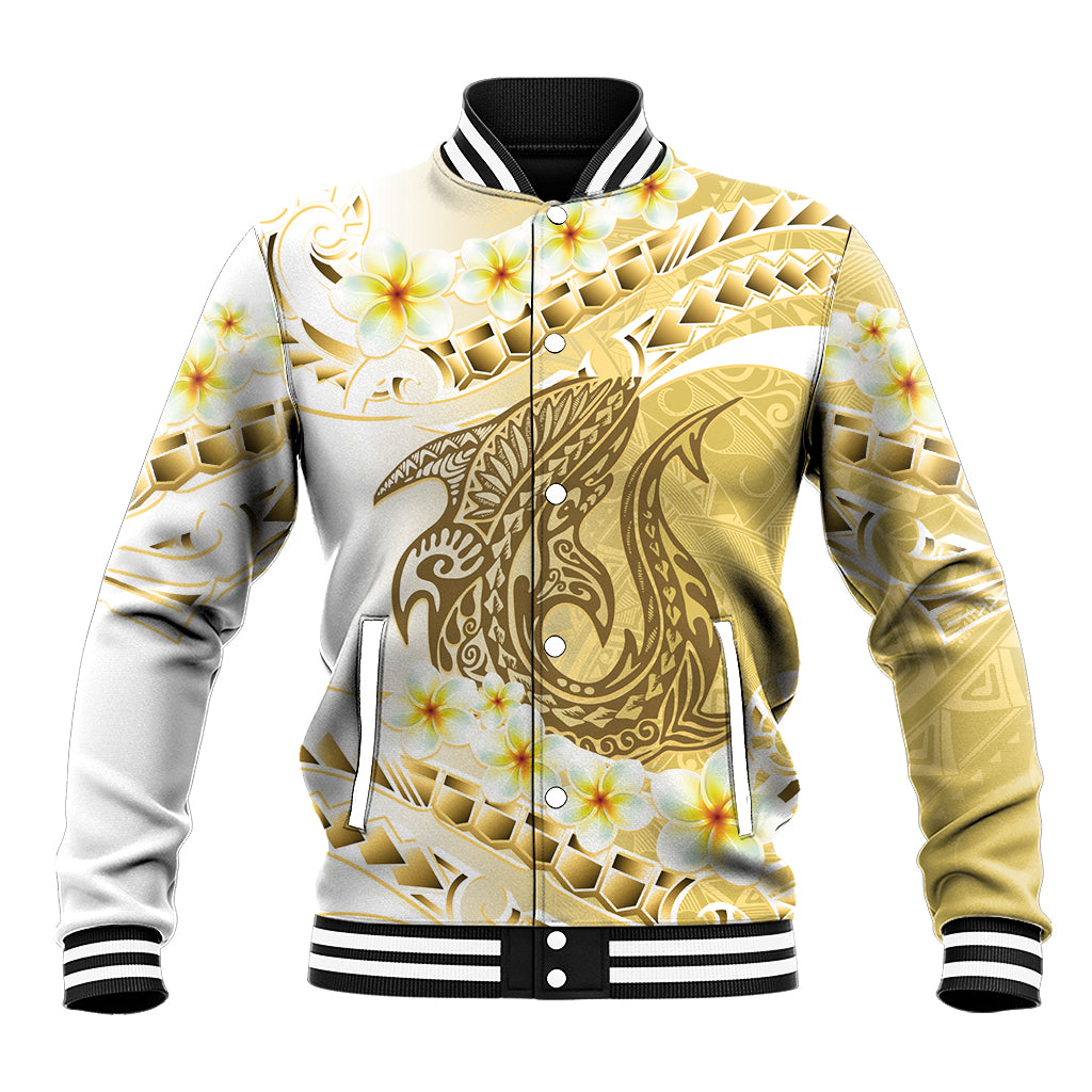 Gold Hawaii Shark Tattoo Baseball Jacket Frangipani With Polynesian Pastel Version