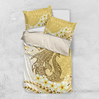 Gold Hawaii Shark Tattoo Bedding Set Frangipani With Polynesian Pastel Version