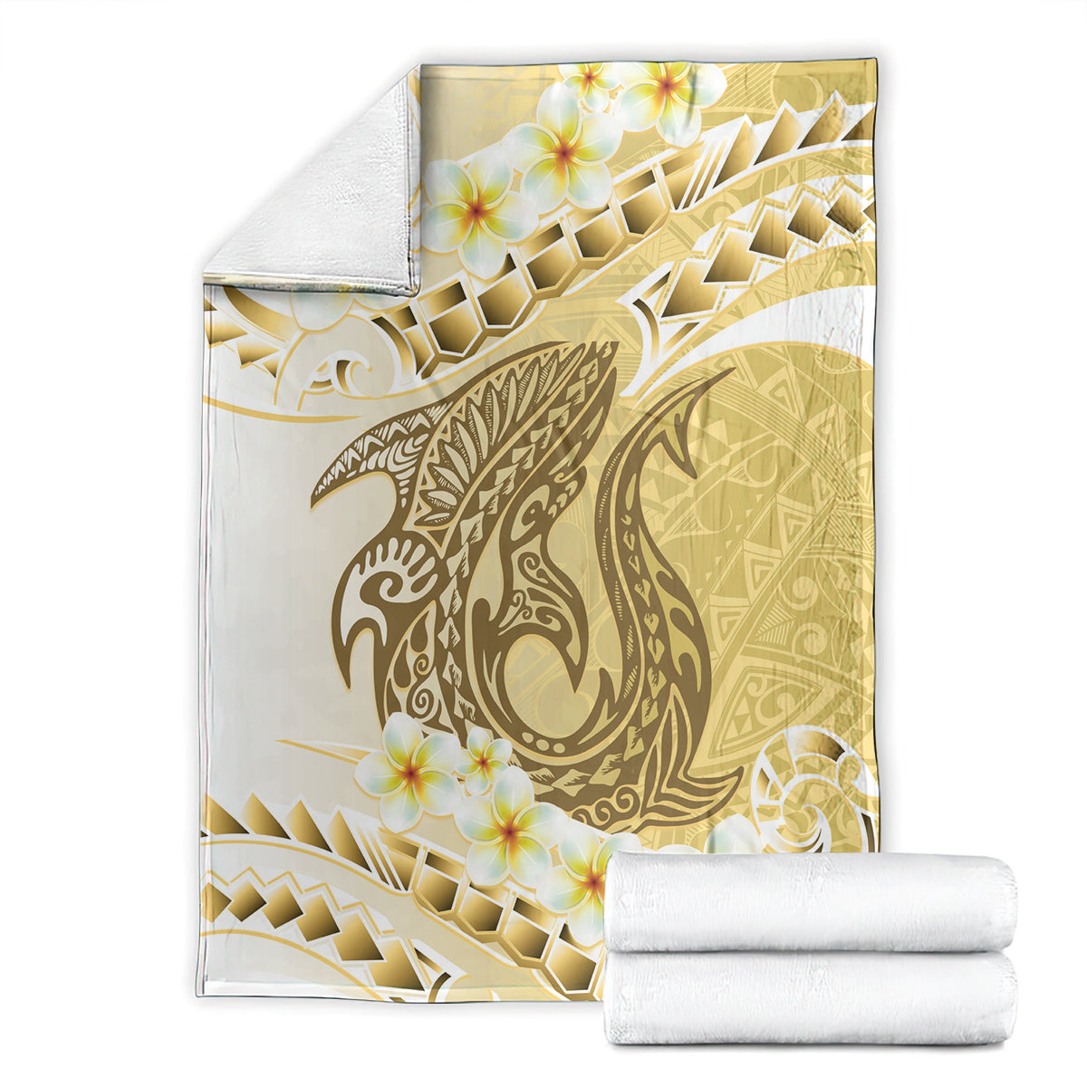 Gold Hawaii Shark Tattoo Blanket Frangipani With Polynesian Pastel Version LT14 - Polynesian Pride