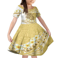 Gold Hawaii Shark Tattoo Family Matching Puletasi and Hawaiian Shirt Frangipani With Polynesian Pastel Version LT14 Daughter's Dress Gold - Polynesian Pride
