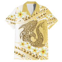 Gold Hawaii Shark Tattoo Family Matching Puletasi and Hawaiian Shirt Frangipani With Polynesian Pastel Version LT14 Dad's Shirt - Short Sleeve Gold - Polynesian Pride