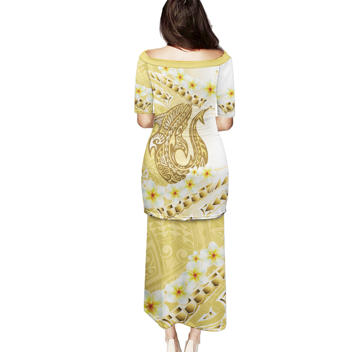 Gold Hawaii Shark Tattoo Family Matching Puletasi and Hawaiian Shirt Frangipani With Polynesian Pastel Version LT14 - Polynesian Pride