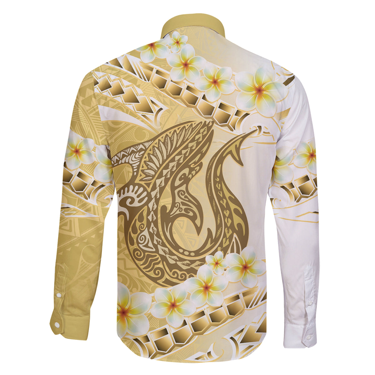 Gold Hawaii Shark Tattoo Family Matching Tank Maxi Dress and Hawaiian Shirt Frangipani With Polynesian Pastel Version