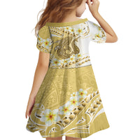 Gold Hawaii Shark Tattoo Kid Short Sleeve Dress Frangipani With Polynesian Pastel Version