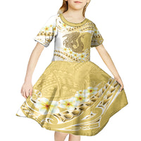 Gold Hawaii Shark Tattoo Kid Short Sleeve Dress Frangipani With Polynesian Pastel Version