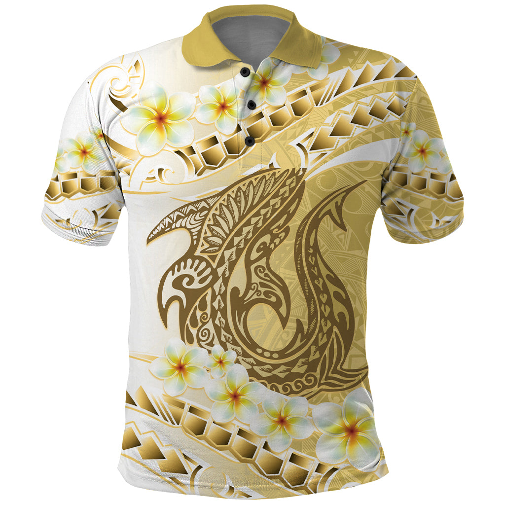 Gold Hawaii Shark Tattoo Polo Shirt Frangipani With Polynesian Pastel Version