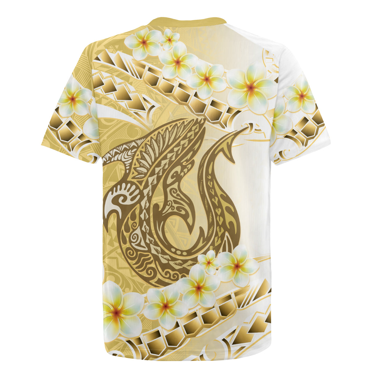 Gold Hawaii Shark Tattoo Rugby Jersey Frangipani With Polynesian Pastel Version