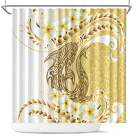 Gold Hawaii Shark Tattoo Shower Curtain Frangipani With Polynesian Pastel Version LT14 Gold - Polynesian Pride
