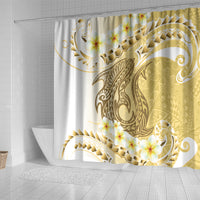 Gold Hawaii Shark Tattoo Shower Curtain Frangipani With Polynesian Pastel Version LT14 - Polynesian Pride