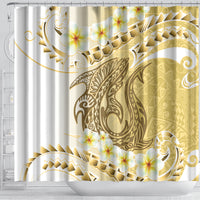 Gold Hawaii Shark Tattoo Shower Curtain Frangipani With Polynesian Pastel Version LT14 - Polynesian Pride