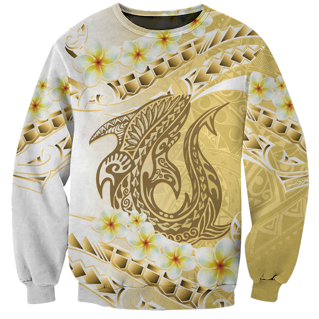 Gold Hawaii Shark Tattoo Sweatshirt Frangipani With Polynesian Pastel Version
