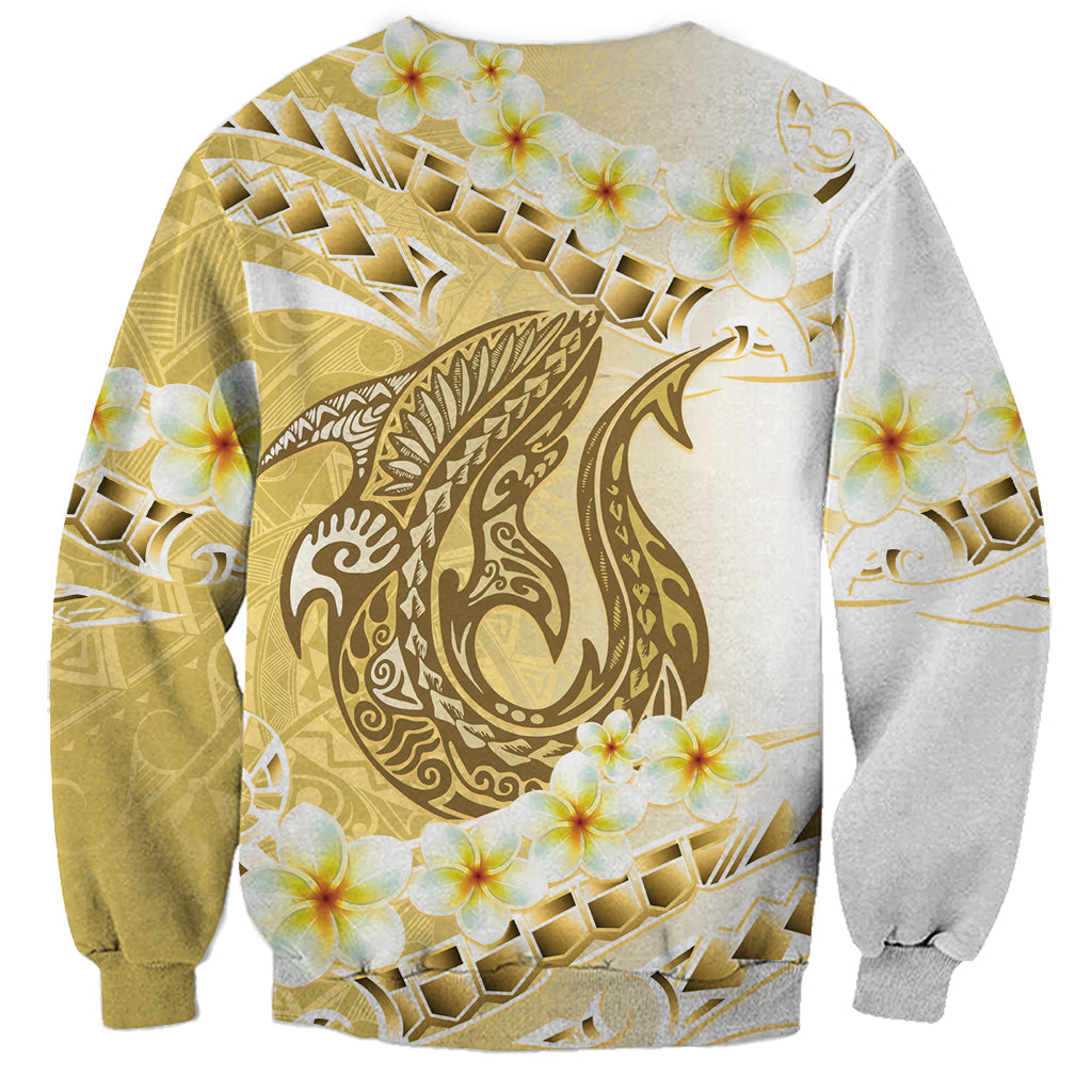 Gold Hawaii Shark Tattoo Sweatshirt Frangipani With Polynesian Pastel Version