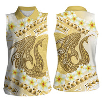Gold Hawaii Shark Tattoo Women Sleeveless Polo Shirt Frangipani With Polynesian Pastel Version LT14 - Polynesian Pride