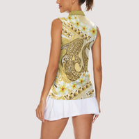 Gold Hawaii Shark Tattoo Women Sleeveless Polo Shirt Frangipani With Polynesian Pastel Version LT14 - Polynesian Pride