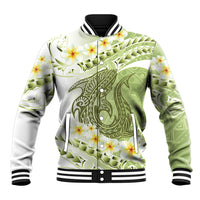 Green Hawaii Shark Tattoo Baseball Jacket Frangipani With Polynesian Pastel Version LT14 Unisex Green - Polynesian Pride