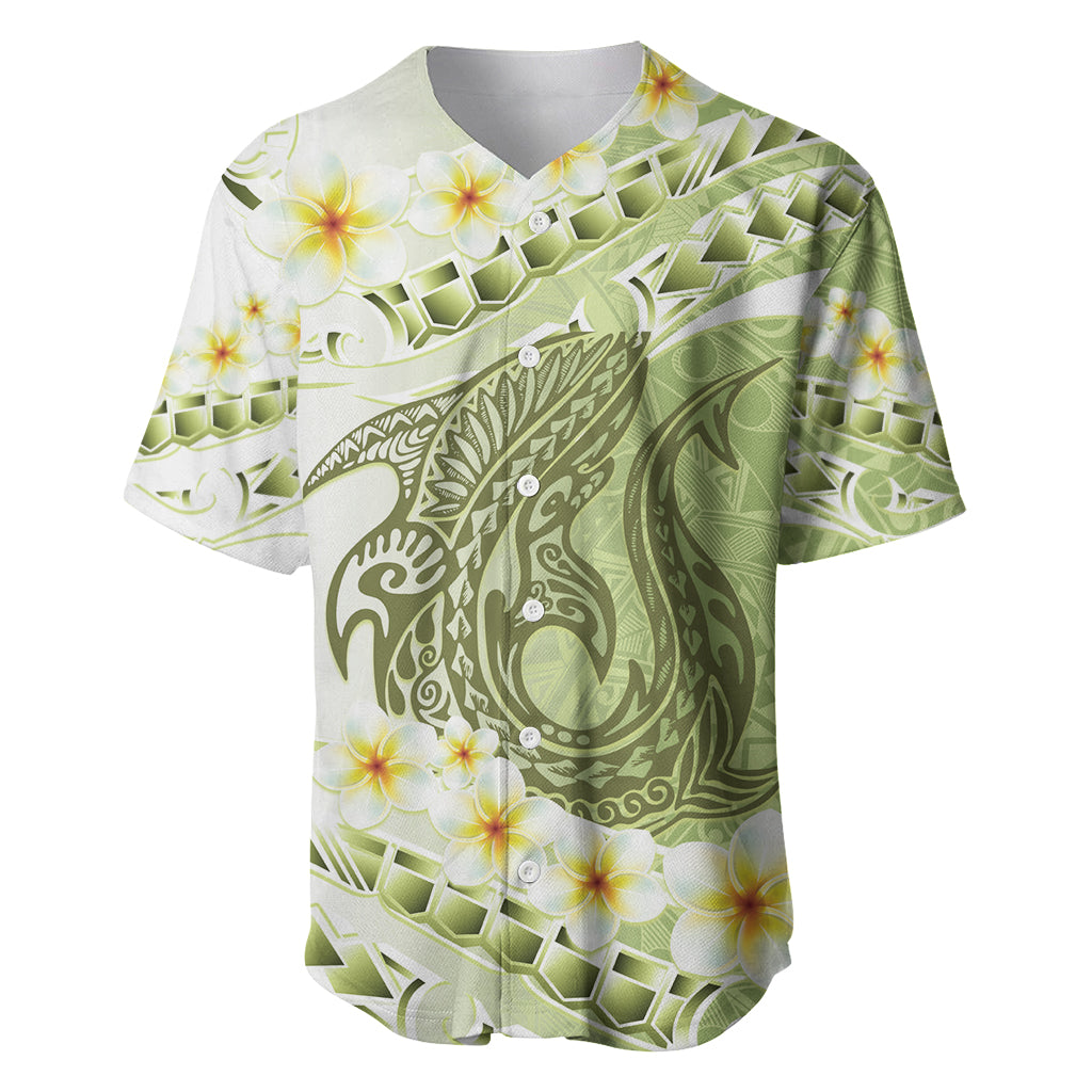 Green Hawaii Shark Tattoo Baseball Jersey Frangipani With Polynesian Pastel Version LT14 Green - Polynesian Pride