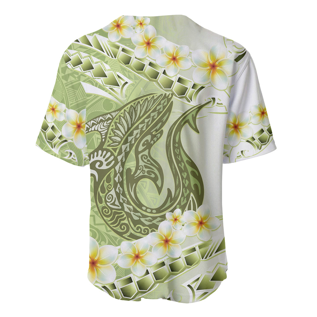 Green Hawaii Shark Tattoo Baseball Jersey Frangipani With Polynesian Pastel Version LT14 - Polynesian Pride