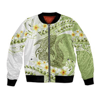 Green Hawaii Shark Tattoo Bomber Jacket Frangipani With Polynesian Pastel Version
