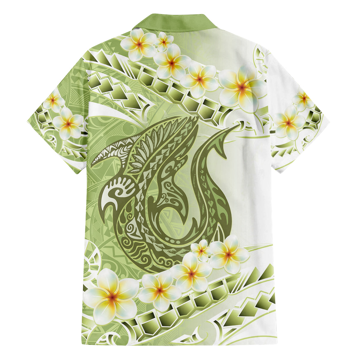 Green Hawaii Shark Tattoo Family Matching Long Sleeve Bodycon Dress and Hawaiian Shirt Frangipani With Polynesian Pastel Version
