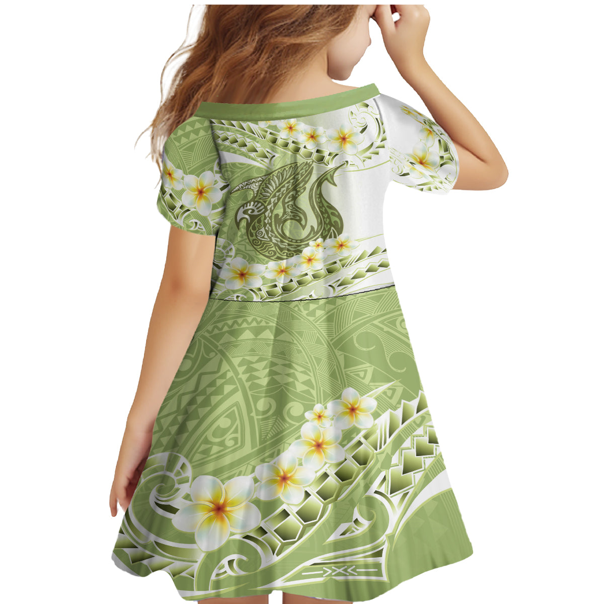Green Hawaii Shark Tattoo Family Matching Mermaid Dress and Hawaiian Shirt Frangipani With Polynesian Pastel Version LT14 - Polynesian Pride