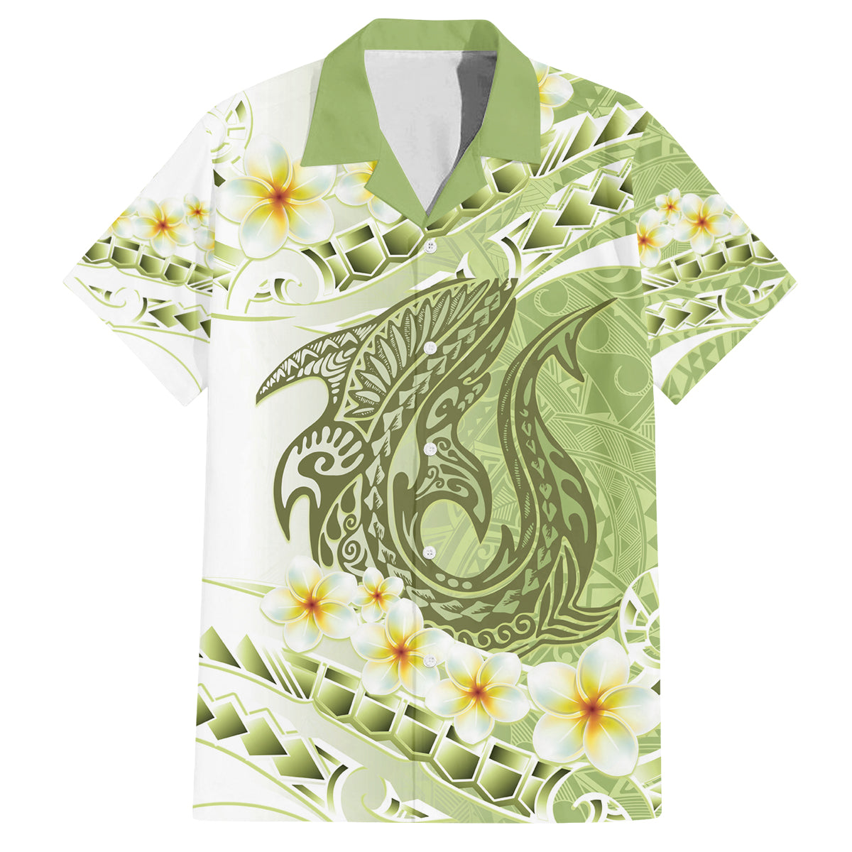 Green Hawaii Shark Tattoo Family Matching Tank Maxi Dress and Hawaiian Shirt Frangipani With Polynesian Pastel Version LT14 Dad's Shirt - Short Sleeve Green - Polynesian Pride