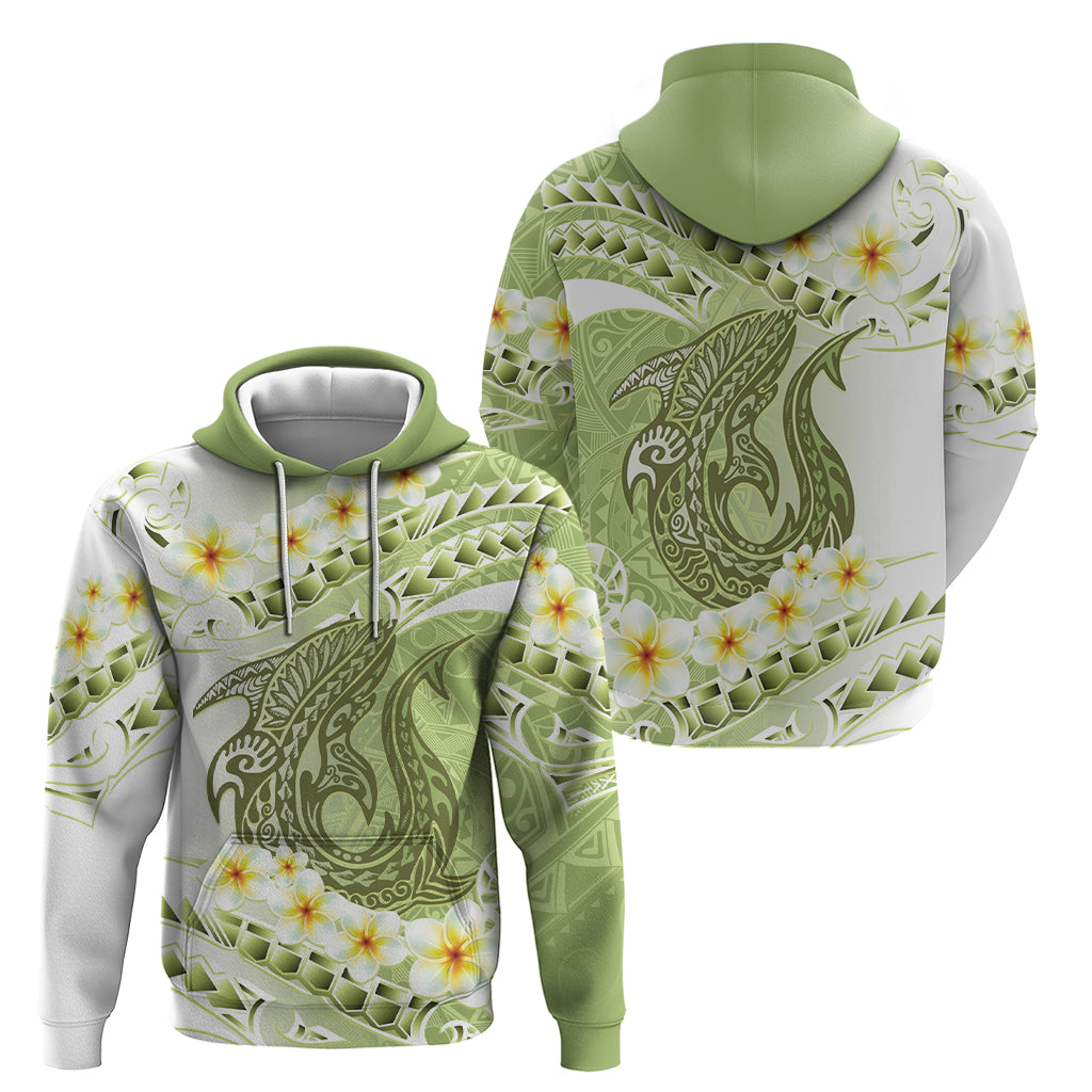 Green Hawaii Shark Tattoo Hoodie Frangipani With Polynesian Pastel Version