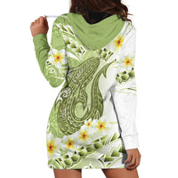 Green Hawaii Shark Tattoo Hoodie Dress Frangipani With Polynesian Pastel Version