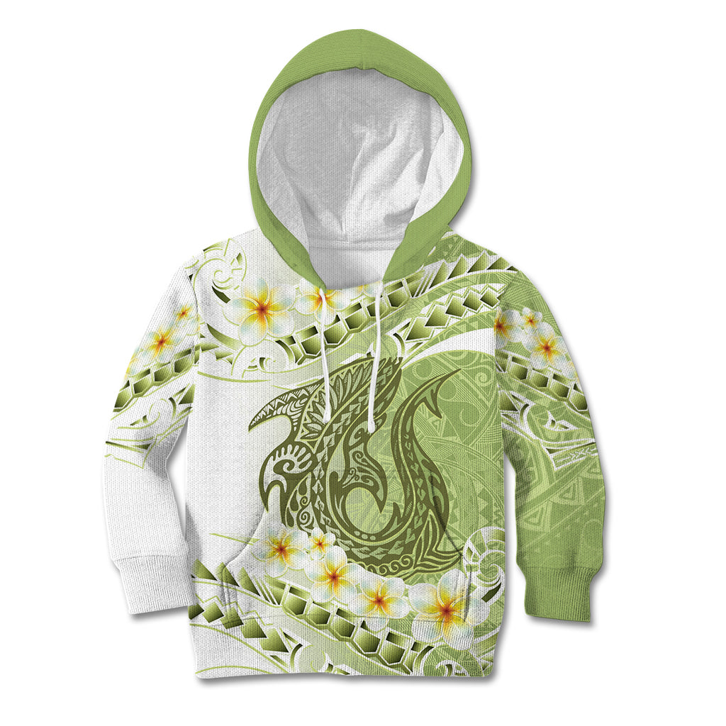 Green Hawaii Shark Tattoo Kid Hoodie Frangipani With Polynesian Pastel Version