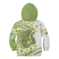 Green Hawaii Shark Tattoo Kid Hoodie Frangipani With Polynesian Pastel Version