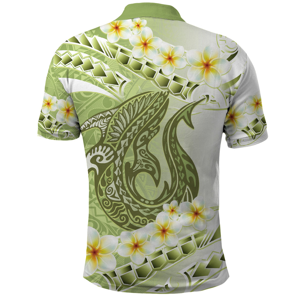 Green Hawaii Shark Tattoo Polo Shirt Frangipani With Polynesian Pastel Version