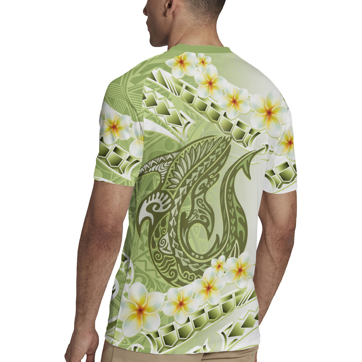 Green Hawaii Shark Tattoo Rugby Jersey Frangipani With Polynesian Pastel Version