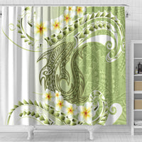 Green Hawaii Shark Tattoo Shower Curtain Frangipani With Polynesian Pastel Version LT14 - Polynesian Pride