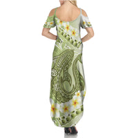 Green Hawaii Shark Tattoo Summer Maxi Dress Frangipani With Polynesian Pastel Version