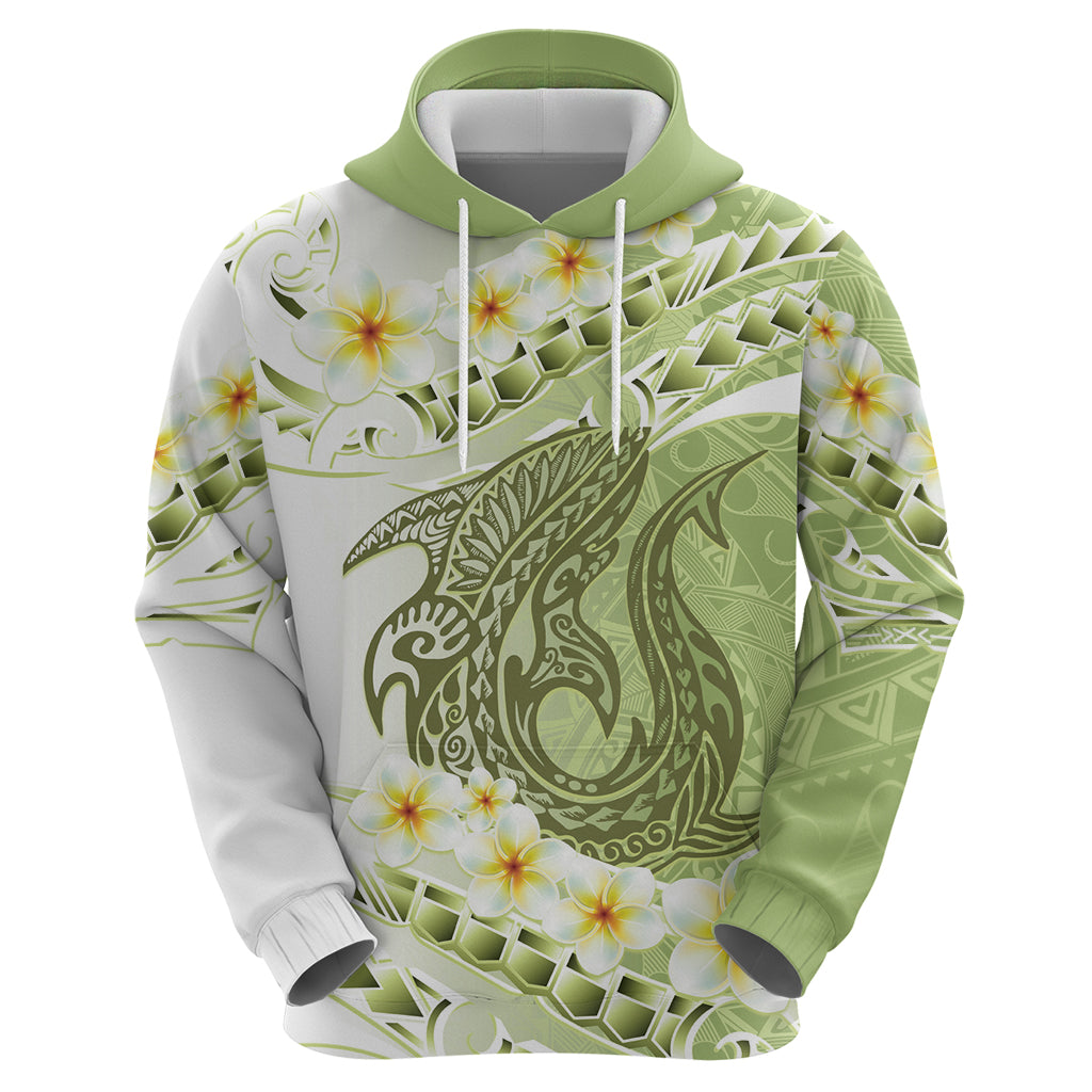Green Hawaii Shark Tattoo Zip Hoodie Frangipani With Polynesian Pastel Version