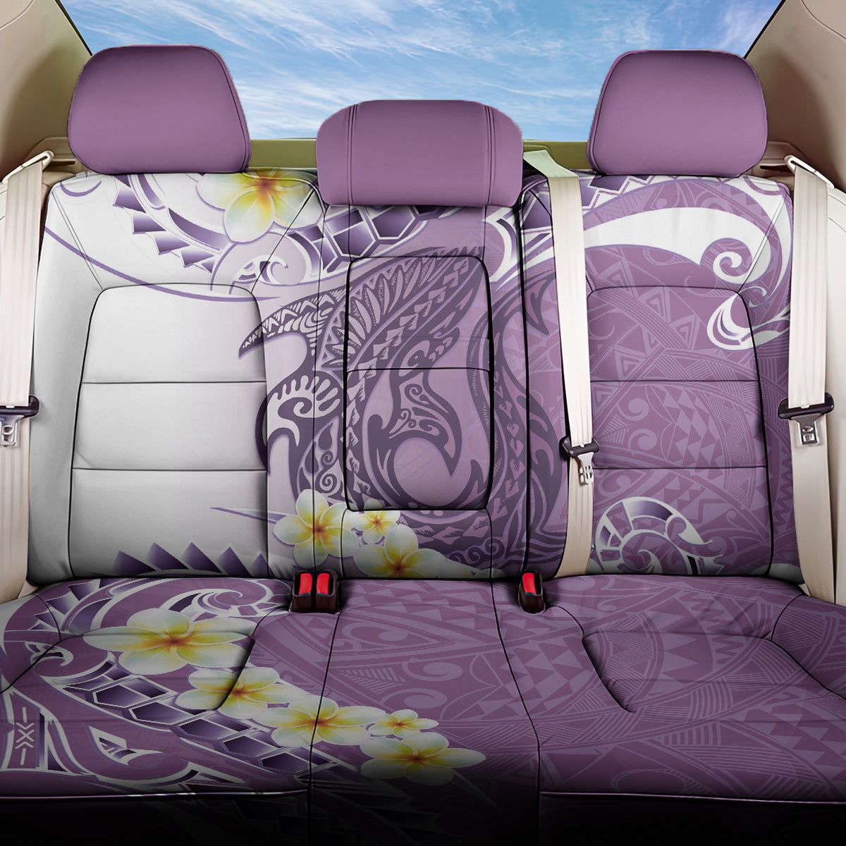 Purple Hawaii Shark Tattoo Back Car Seat Cover Frangipani With Polynesian Pastel Version